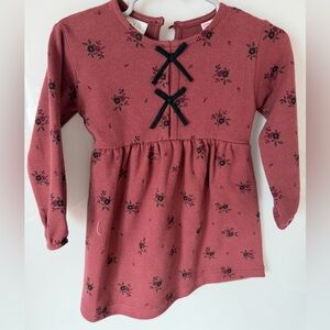 Zara Burgundy Floral Dress with Black Bow Details